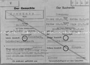 Suchdienst-Formular der Familie Trenkner (Vorderseite)