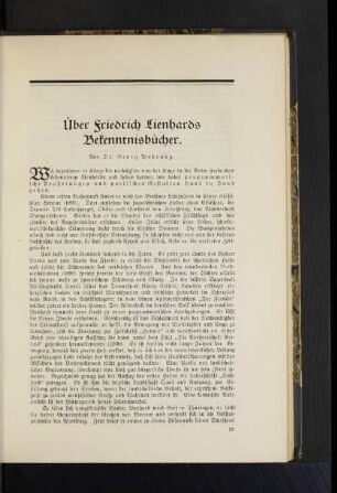 Über Friedrich Lienhards Bekenntnisbücher. Von Dr. Georg Wehrung.