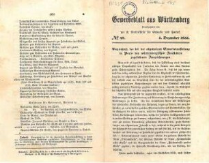 Gewerbeblatt aus Württemberg mit "Verzeichnis der bei der allg. Gewerbeausstellung in Paris den württ. Ausstellern zugefallenen Auszeichnungen" (darunter auch Heilbronner)