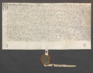 Wolf Geier, Schultheiß, und genannte Mitglieder des Gerichts zu Ubstadt beurkunden eine Gültverschreibung des Georg Ziegler und seiner Ehefrau Anna über 20 Gulden gegenüber Johann Rehm, Kirchenkollektor am Bruhrain.