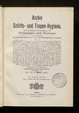 18.1914: Archiv für Schiffs- und Tropenhygiene