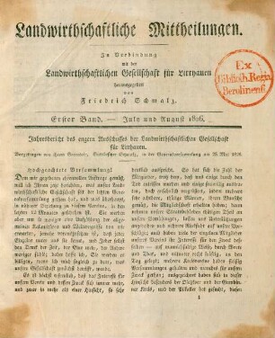 Erster Band. - July und August 1826.