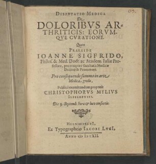 Disputatio Medica De Doloribus Arthriticis: Eorumque Curatione