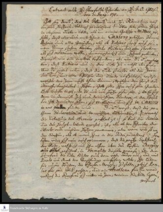Schreiben von Johann Wilhelm Überfeld an Johann Otto Glüsing.