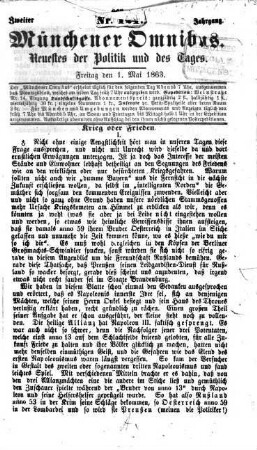 Münchener Omnibus : gemeinnütziges Wochen- und Anzeige-Blatt für Jedermann. 1863,5/8 = Jg. 2