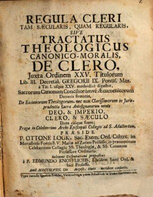 Regula cleri tam saecularis quam regularis