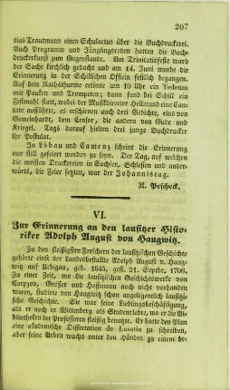 Zur Erinnerung an den lausitzer Historiker Adolph August von Haugwitz