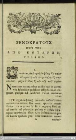 Xenokratus Peri Tēs Apo Enydrōn Trophēs