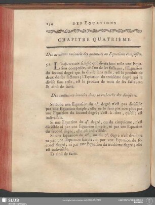 Chapitre Quatrième. Des diviseurs rationels des quantités ou Equations composées