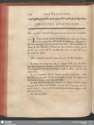 Chapitre Quatrième. Des diviseurs rationels des quantités ou Equations composées