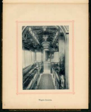 Dresden, Straßenbahnwagen der Elektrische Strassenbahn Blasewitz-Laubegast : Wagen-Inneres. Innenansicht eines Wagens der Elektrische Strassenbahn Blasewitz-Laubegast. Abbildungen, Blatt 20 aus: Elektrische Strassenbahn Blasewitz-Laubegast : ausgeführt von der Firma: O.L. Kummer & Co., Dresden, Werkstätten für Elektrotechnik, Mechanik und Maschinenbau in Niedersedlitz bei Dresden. [Dresden: 1893]. Dresden: SLUB 49.2.75