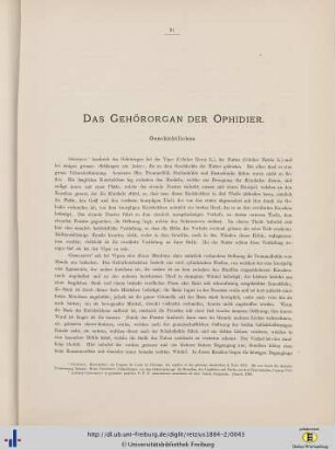 Das Gehörorgan der Ophidier.