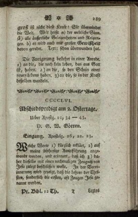 CCCCLVI. Abschiedspredigt am 2. Ostertage. Ueber Apostg. 10, 34 - 43.