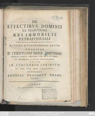 De Effectibvs Dominii Ex Traditione Rei Immobilis Extraivdiciali