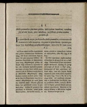 §. I. Antilia pneumatica plurimum quidem, inde a prima inventione, emendata, ...