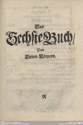 Das Sechste Buch/ Von Denen Cörpern.