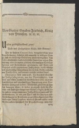 Von Gottes Gnaden Friedrich, König von Preussen ...