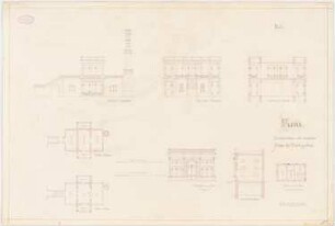 Wintergarten »Flora«, Berlin: Maschinenhaus und Anbauten: 3 Ansichten, Grundrisse EG, Terrasse, 1. OG und 2 Schnitte