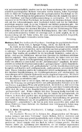 123, Karl Birnbaum. Der Aufbau der Psychose. Grundzüge der psychiatrischen Strukturanalyse. 1923