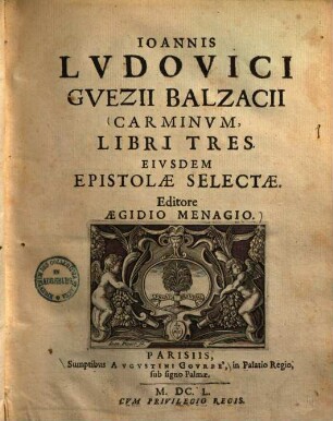 Carminum libri tres : Eiusdem Epistolae selectae