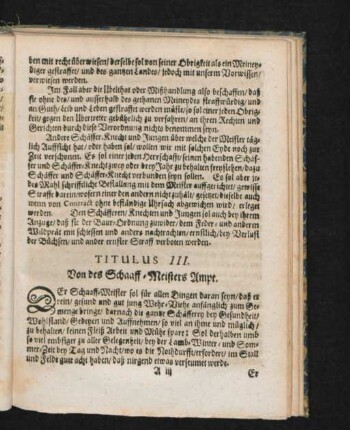 Titulus III. Von des Schaaff-Meisters Ampt.