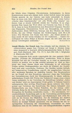 494-495 [Rezension] Blinzler, Josef, Der Prozess Jesu