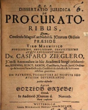 Diss. iur. de procuratoribus