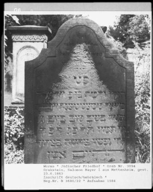 Grabstein von Salomon Mayer 1. aus Mettenheim (gestorben 1863.06.23)