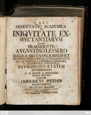 Dissertatio Academica De Iniqvitate Exspectantiarvm