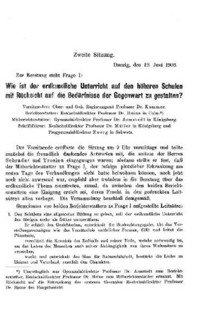 Verhandlungen über die erste Frage : [Zweite Sitzung] ; [Protokolle der Verhandlungen]