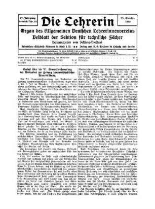 Bericht über die VI. Generalversammlung des Verbandes zur Hebung hauswirtschaftlicher Frauenbildung