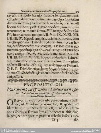 PROPOSITIO XII. Maximam Solis & Lunae ad datum diem, supra Horizontem elevationem, & infra eundem, depressionem invenire.