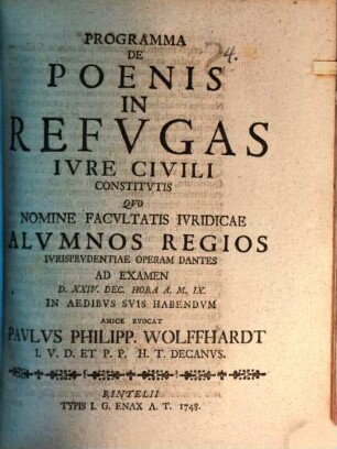 Programma de poenis in refugas iure civili constitutis