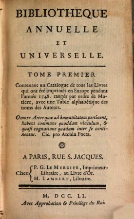 Bibliotheque annuelle et universelle. 1, 1. 1751