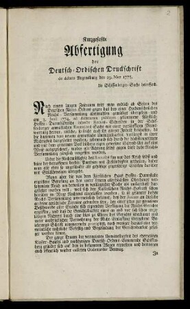 Kurzgefaßte Abfertigung der Deutsch-Ordischen Druckschrift de dictato Regensburg den 29. May 1775. die Schiffenberger-Sache betreffend.