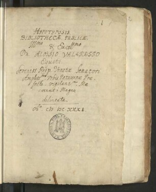 Fasz. I: Beschreibung der Bibliothek von Alvisio Valaresso (auch Valaresi)