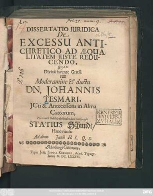 Dissertatio Iuridica De Excessu Antichretico Ad Aequalitatem Iuste Reducendo