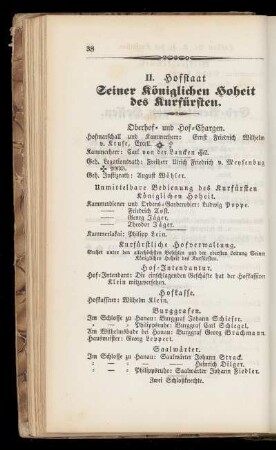 II. Hofstaat Seiner königlichen Hoheit des Kurfürsten.