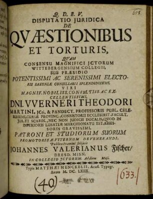 Disputatio Iuridica De Quaestionibus Et Torturis