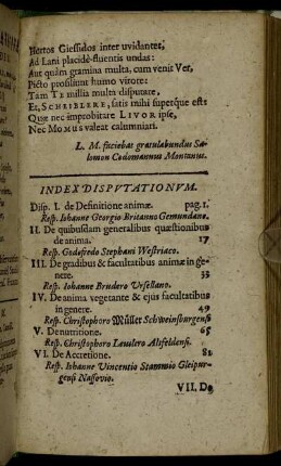 Index Disputationum.