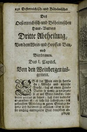 Des Oesterreichisch- und Böheimischen Haus-Vatters Dritte Abtheilung, Von dem Wein- und Hopffen-Bau, auch Bierbrauen
