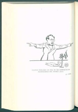 Lugones hablando en una de sus conferencias nacionalistas del coliseo (1923) [Caricatura]