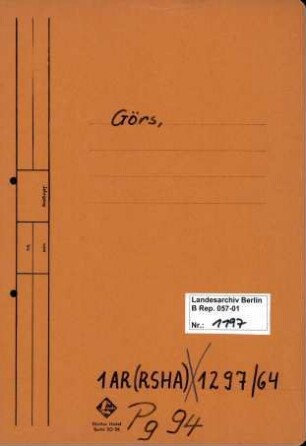 Personenheft Paul Görs (02.04.1891), Kriminalinspektor und SS-Untersturmführer