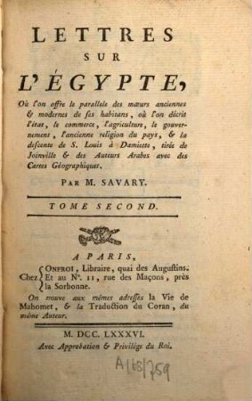 Lettres sur l'Egypte. 2. (1786)
