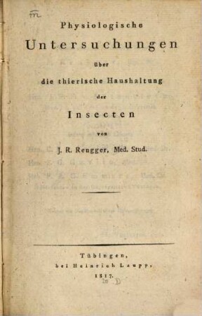 Physiologische Untersuchungen über die thierische Haushaltung der Insecten