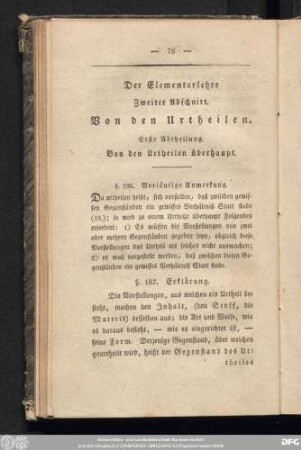Erste Abtheilung. Von den Urtheilen überhaupt.