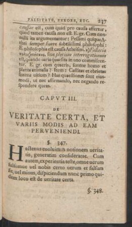 Caput III. De Veritate Certa, Et Variis Modis Ad Eam Perveniendi