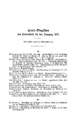 Sach-Register zum Centralblatt für den Jahrgang 1873