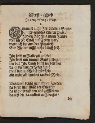 Trost-Lied In voriger Sing-Weise.