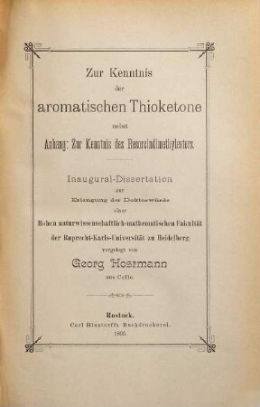 Zur Kenntnis der aromatischen Thioketone : Nebst Anhang:Zur Kenntnis d. Resorcindimethylesters